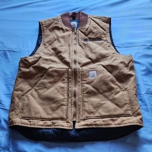 CARHARTT V01 MEN'S QUILTED-LINED DUCK CANVAS WORKWEAR VEST BROWN SIZE LARGE
